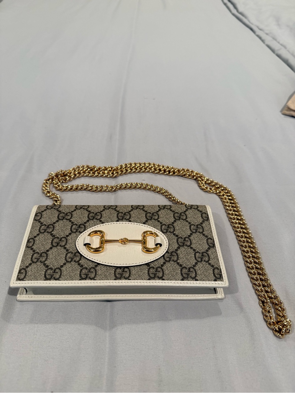 Gucci Horsebit 1955 wallet on chain with White Trim and Gold Hardware - Picture 12 of 12